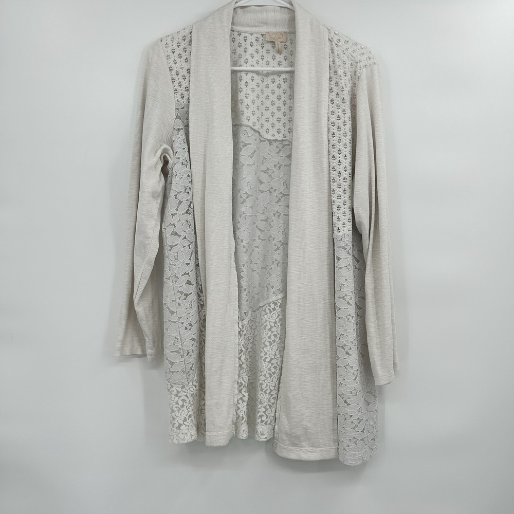 Logo Lavish Lori Goldstein Lace Panel Cardigan Size 1X White Classic Layering